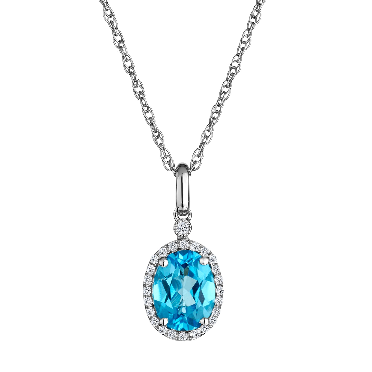 Swiss Blue Topaz & Created White Sapphire Pendant,  Sterling Silver. Necklaces and Pendants. Griffin Jewellery Designs. 