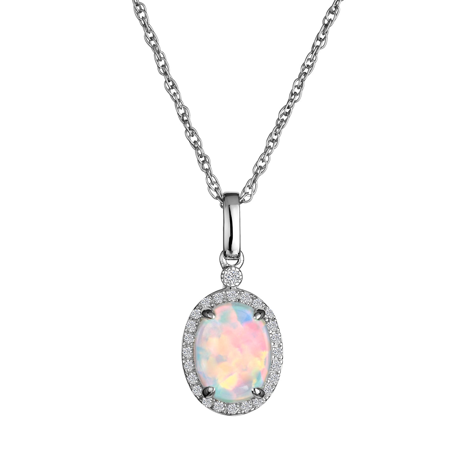 Created Opal & Created White Sapphire Pendant,  Sterling Silver. Necklaces and Pendants. Griffin Jewellery Designs. 