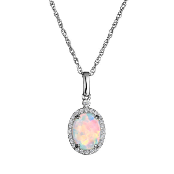 Created Opal & Created White Sapphire Pendant,  Sterling Silver. Necklaces and Pendants. Griffin Jewellery Designs. 