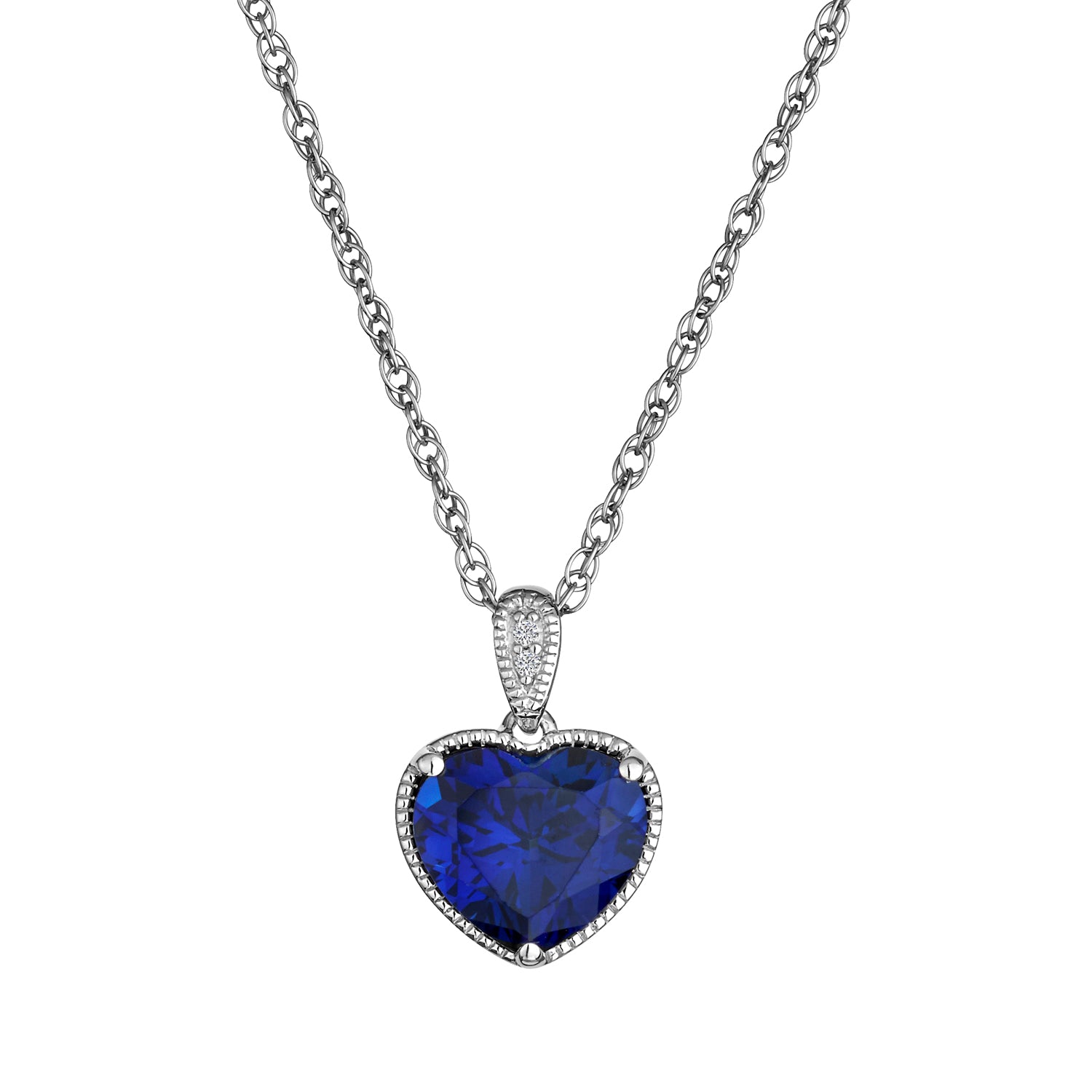 Created Blue & White Sapphire Heart Pendant,  Sterling Silver. Necklaces and Pendants. Griffin Jewellery Designs. 