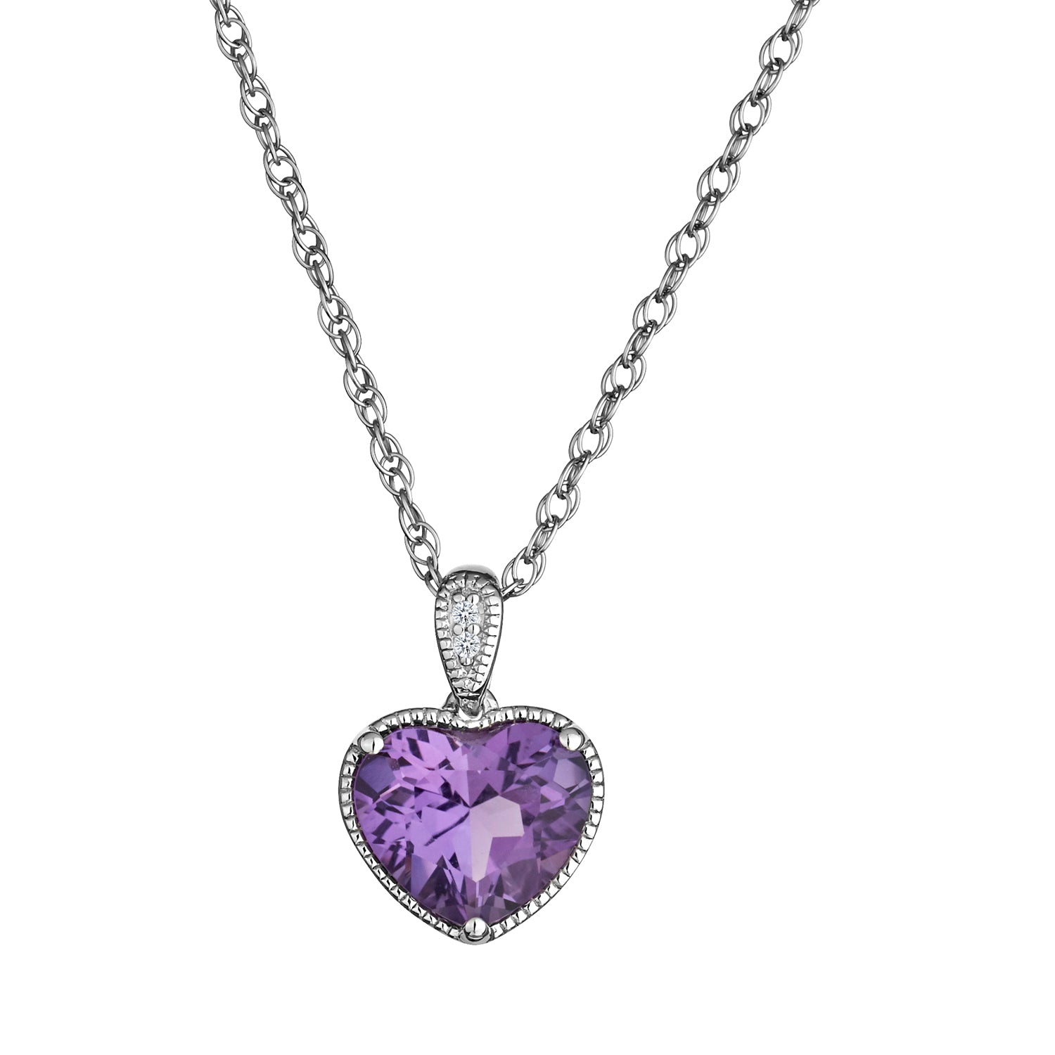 Amethyst & Created White Sapphire Heart Pendant,  Sterling Silver. Necklaces and Pendants. Griffin Jewellery Designs. 