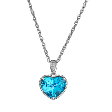 Swiss Blue Topaz & Created White Sapphire Heart Pendant,  Sterling Silver. Necklaces and Pendants. Griffin Jewellery Designs. 