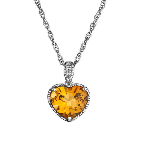 Citrine and Created White Sapphire Heart Pendant,  Sterling Silver. Necklaces and Pendants. Griffin Jewellery Designs. 