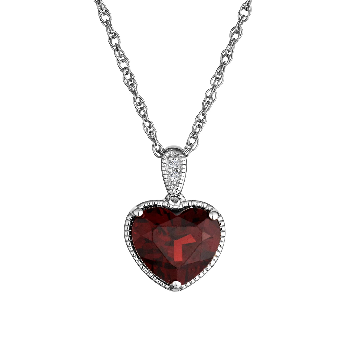 GARNET AND CREATED WHITE SAPPHIRE HEART PENDANT, SILVER.....................NOW