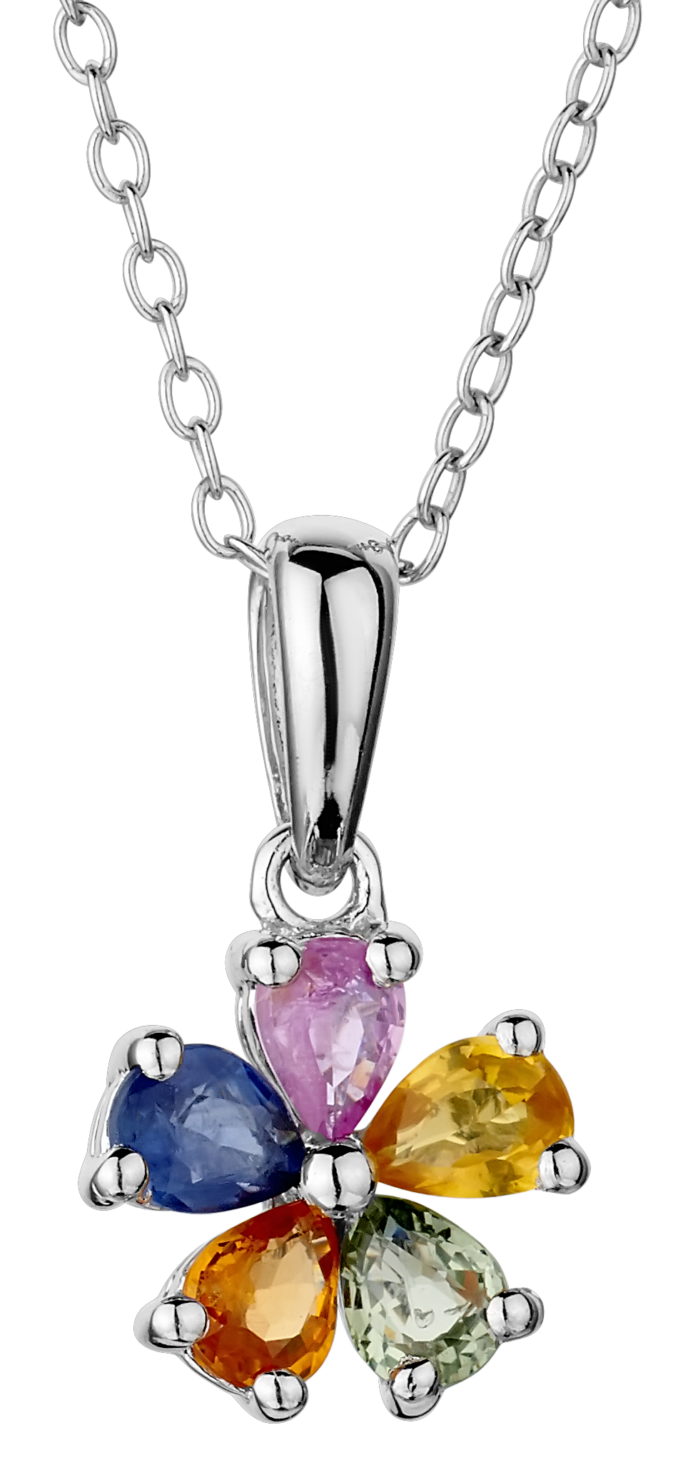 .75 Carat Genuine Multi-Colour Sapphire Flower Pendant,  Sterling Silver. Necklaces and Pendants. Griffin Jewellery Designs. 