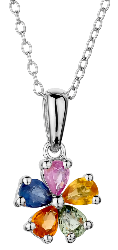 .75 Carat Genuine Multi-Colour Sapphire Flower Pendant,  Sterling Silver. Necklaces and Pendants. Griffin Jewellery Designs. 