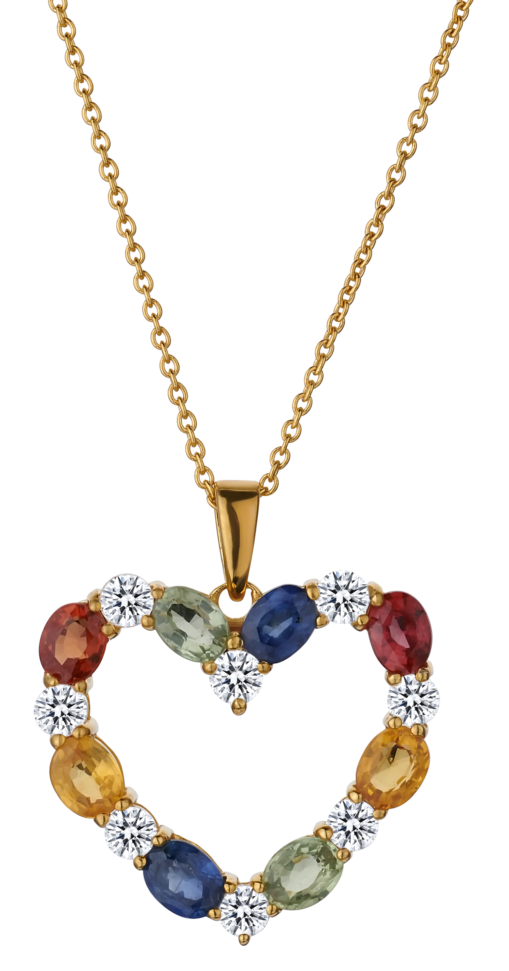 2.00 Carat Genuine Multi-Colour Sapphire Heart Pendant,  Sterling Silver (14kt Yellow Gold Plated). Necklaces and Pendants. Griffin Jewellery Designs. 