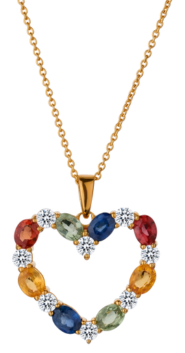 2.00 Carat Genuine Multi-Colour Sapphire Heart Pendant,  Sterling Silver (14kt Yellow Gold Plated). Necklaces and Pendants. Griffin Jewellery Designs. 