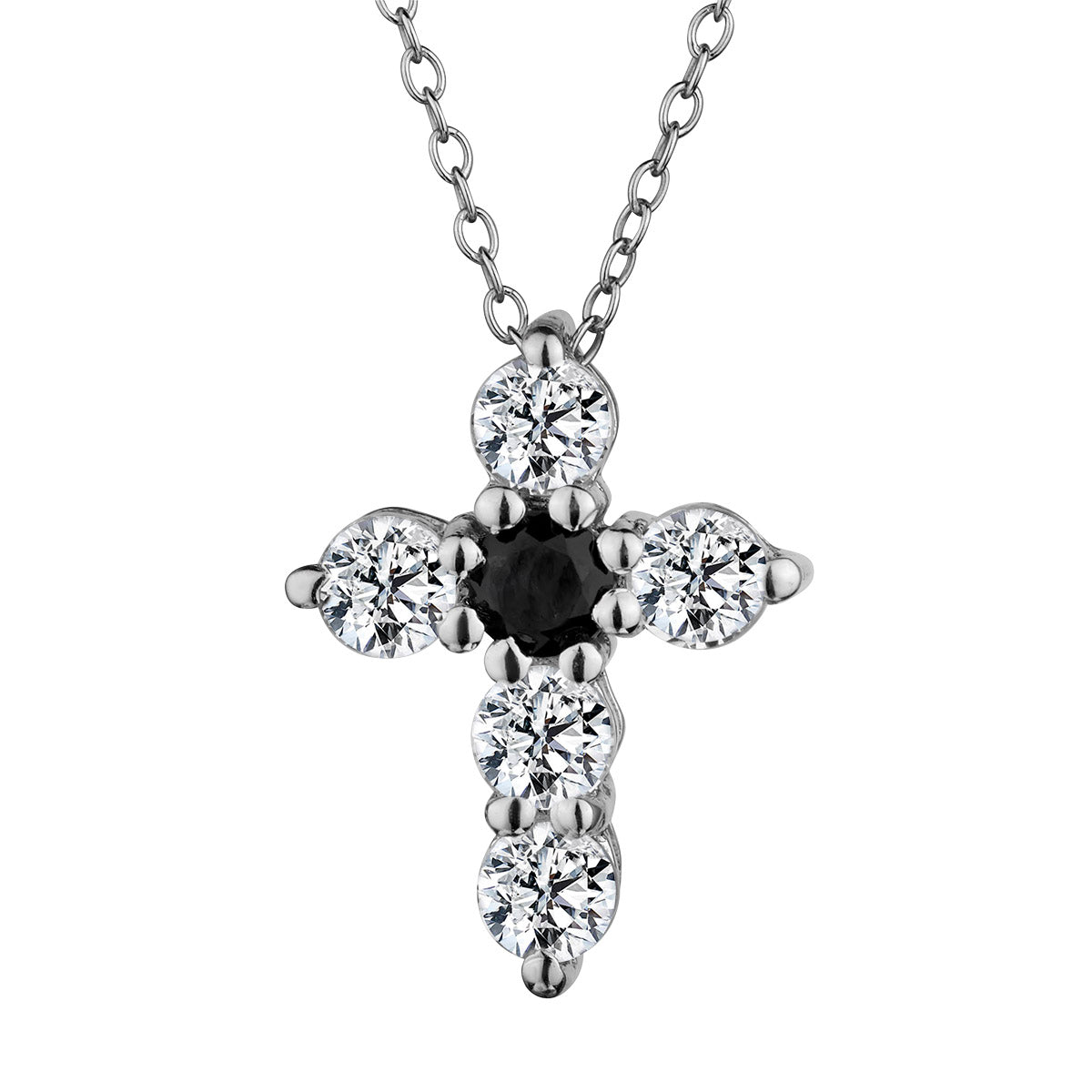 Genuine Black Sapphire & White Topaz Cross Pendant,  Sterling Silver. Necklaces and Pendants. Griffin Jewellery Designs. 