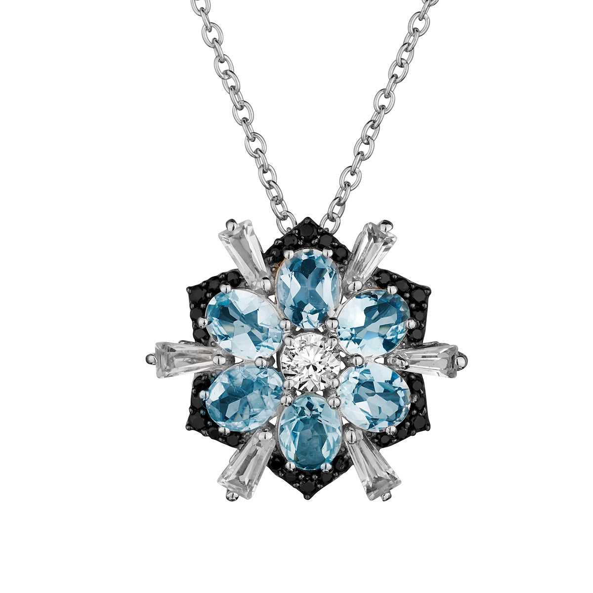 2.81 Carat Genuine Aquamarine & Zircon “Snowflake” Pendant,  Sterling Silver. Necklaces and Pendants. Griffin Jewellery Designs. 