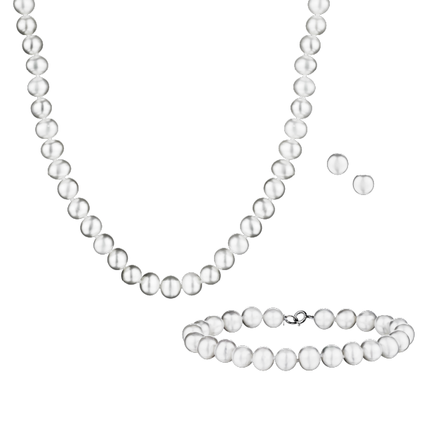 Gen Pearl 8-9Mm Earrings, Necklace & Bracelet Set, Sterling Silver. Necklaces and Pendants. Griffin Jewellery Designs. 