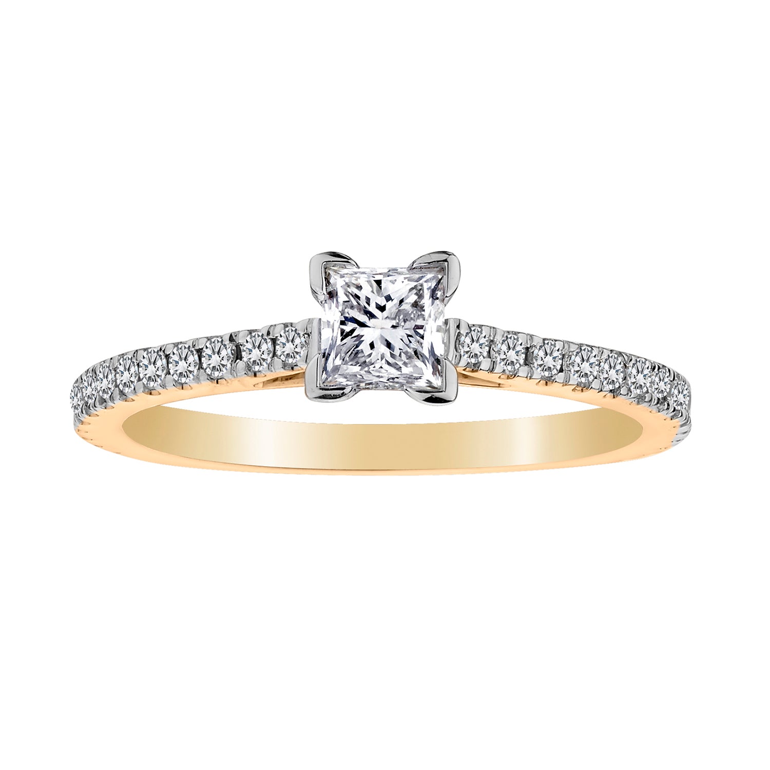 .75 Carat (.45 Carat Canadian Princess Center) Diamond Engagement Ring,  14kt Yellow Gold. Griffin Jewellery Designs