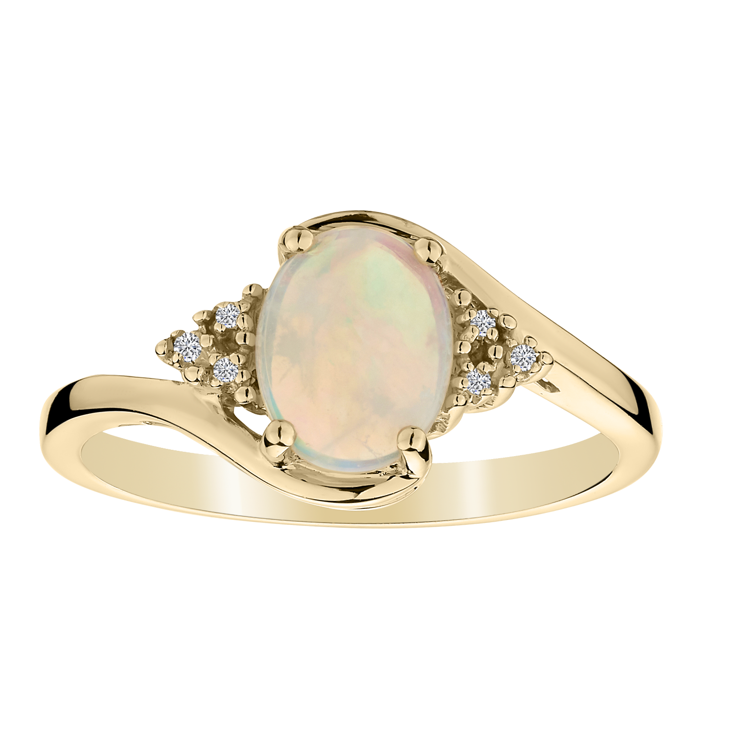 Genuine Opal Diamond Ring,  10kt Yellow Gold. Gemstone Rings. Griffin Jewellery Designs