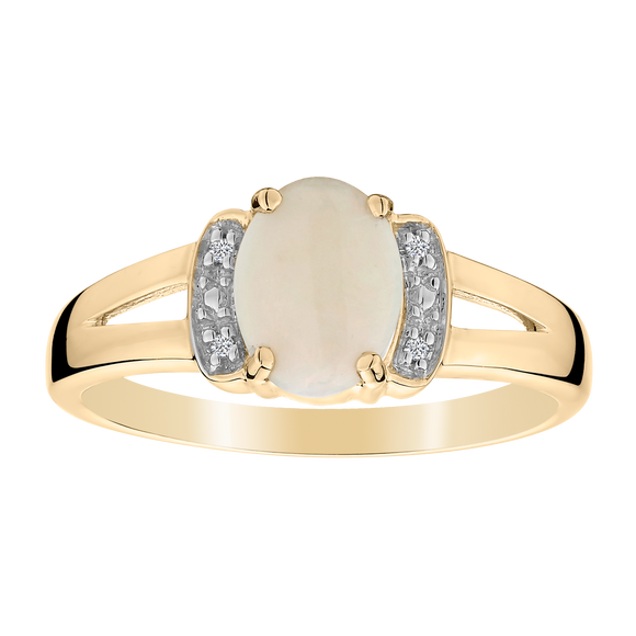 Genuine Opal Diamond Ring,  10kt Yellow Gold. Gemstone Rings. Griffin Jewellery Designs