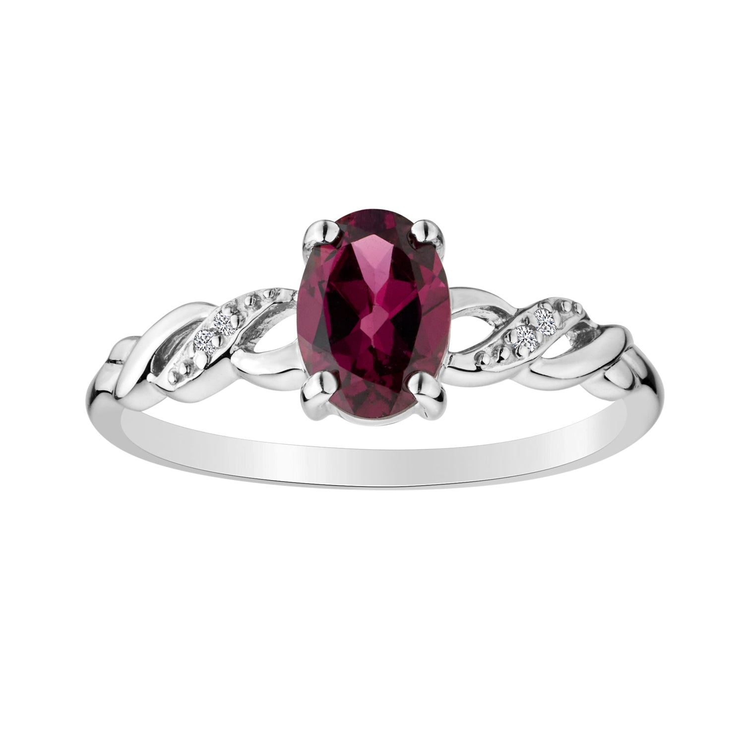 Genuine Rhodolite Garnet & Diamonds Ring, Silver...................NOW