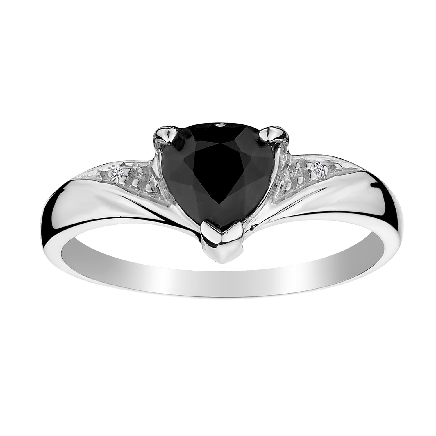 Created Black Sapphire Diamond Heart Ring,  Sterling Silver. Gemstone Rings. Griffin Jewellery Designs