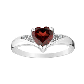 Genuine Garnet Diamond Heart Ring,  Sterling Silver. Gemstone Rings. Griffin Jewellery Designs