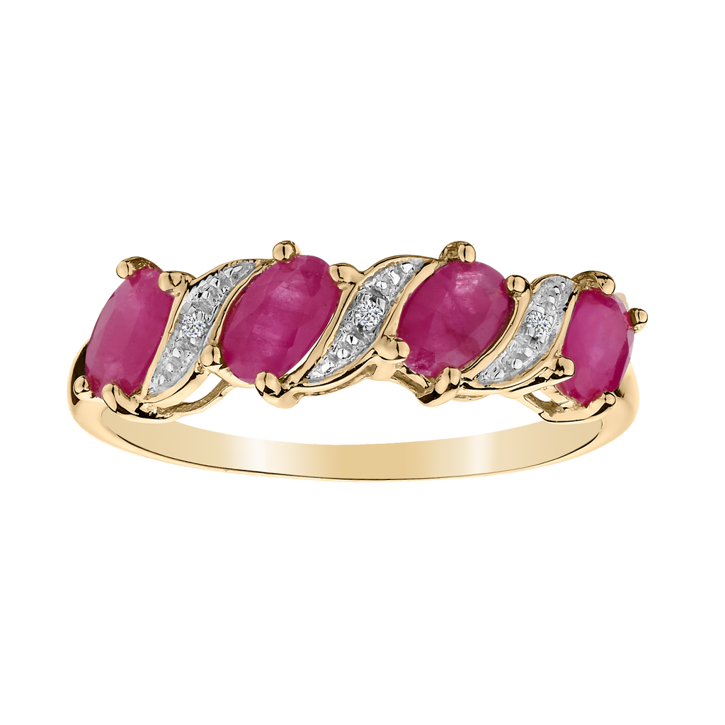 Genuine Ruby Diamond Ring, 10kt Yellow Gold.................NOW
