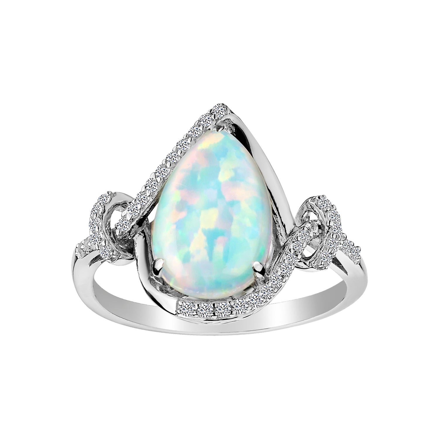 CREATED OPAL AND WHITE SAPPHIRE RING, SILVER.....................NOW