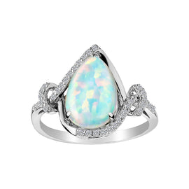 Created Opal and White Sapphire Ring,  Sterling Silver. Gemstone Rings. Griffin Jewellery Designs