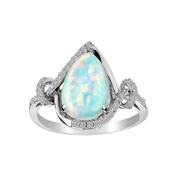 Created Opal and White Sapphire Ring,  Sterling Silver. Gemstone Rings. Griffin Jewellery Designs