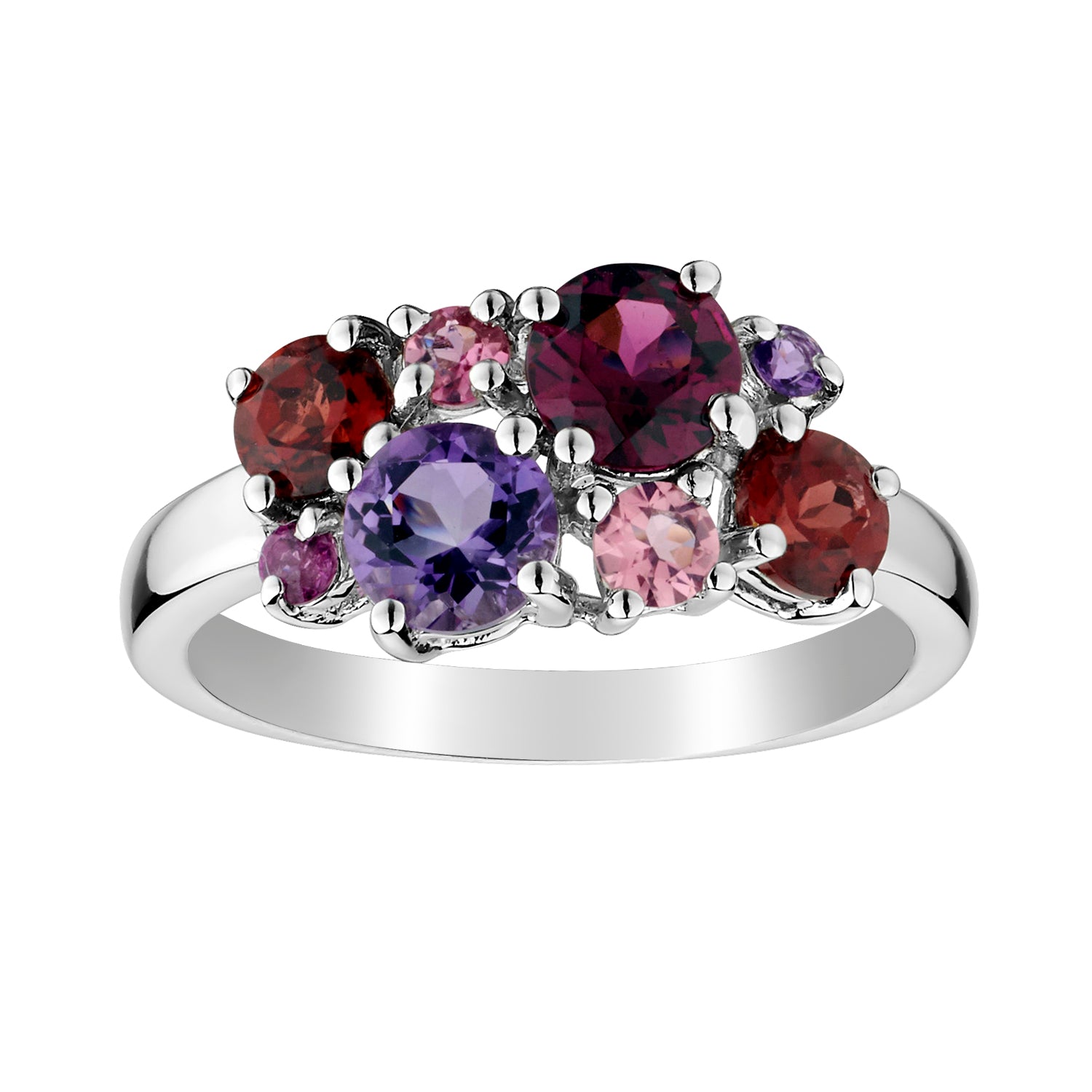 Genuine Garnet, Amethyst and Pink Tourmaline Ring,  Sterling Silver. Gemstone Rings. Griffin Jewellery Designs