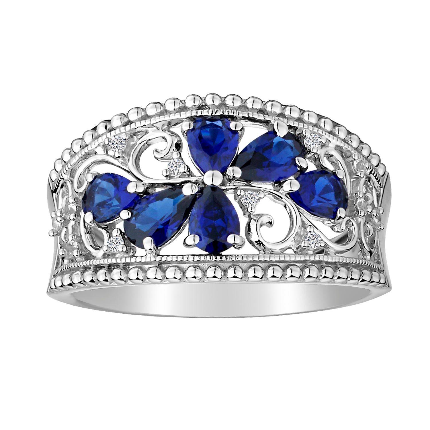 CREATED BLUE AND WHITE SAPPHIRE RING, SILVER..............NOW