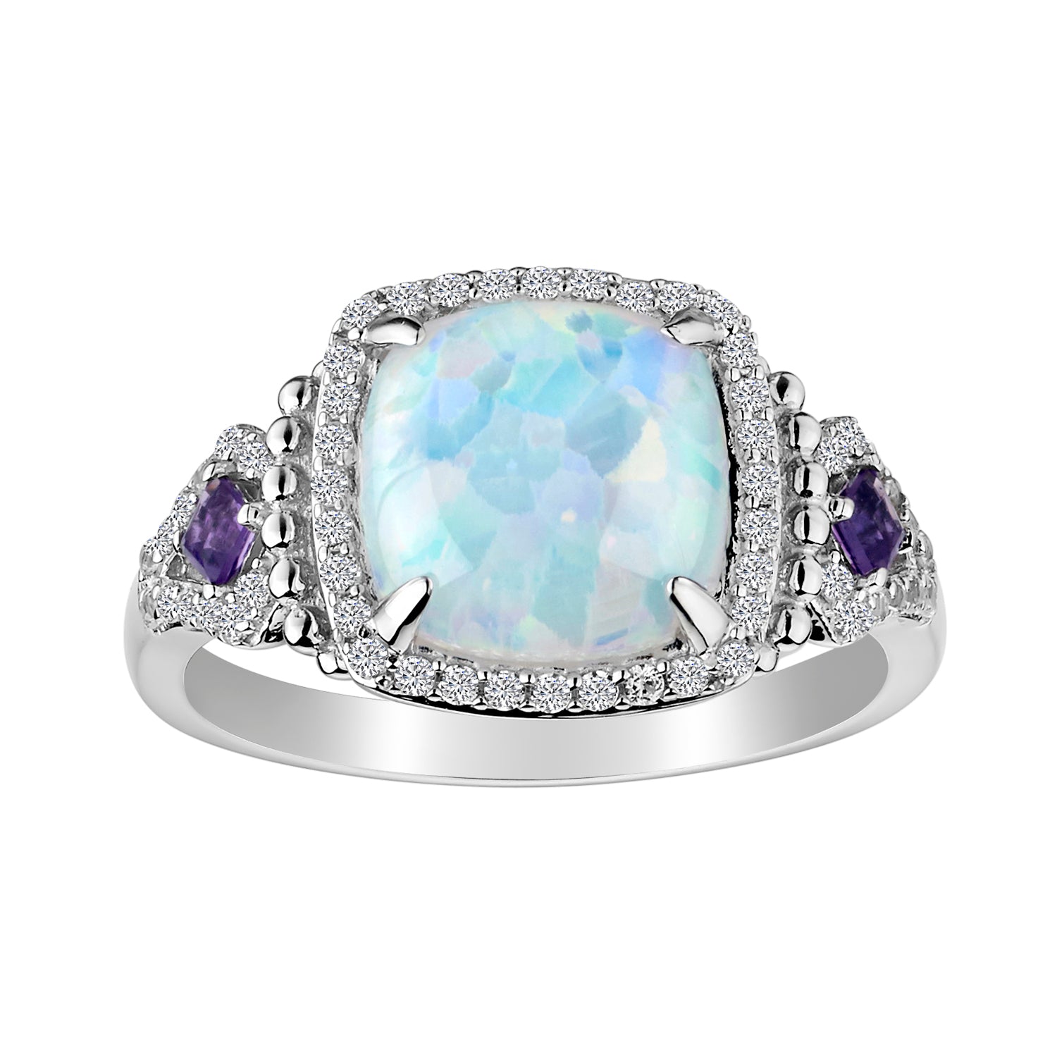 Created Opal & Amethyst Ring,  Sterling Silver. Gemstone Rings. Griffin Jewellery Designs