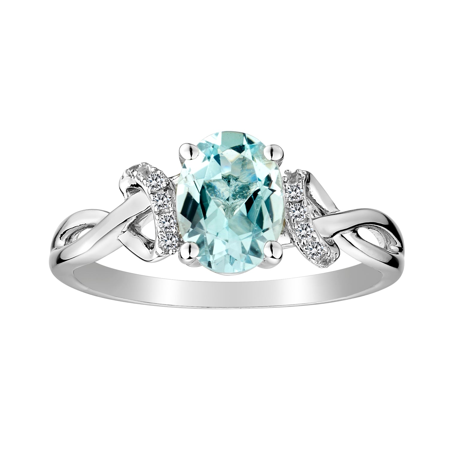 Genuine 8x6 mm Aquamarine and White Sapphire Ring,  Sterling Silver. Gemstone Rings. Griffin Jewellery Designs