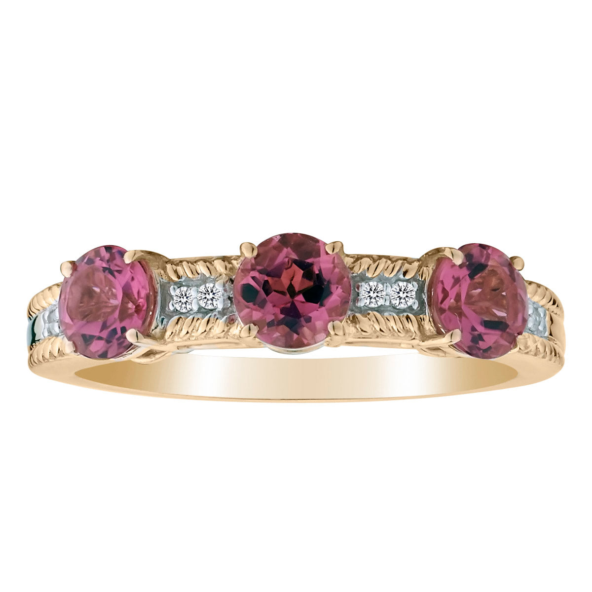1.25 Genuine Pink Tourmaline "Past, Present, Future" Ring,  14kt Yellow Gold. Gemstone Rings. Griffin Jewellery Designs