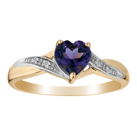 Genuine Amethyst and Diamond Ring,  10kt Yellow Gold.  Gemstone Rings. Griffin Jewellery Designs