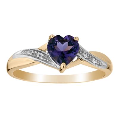 Genuine Amethyst and Diamond Ring,  10kt Yellow Gold.  Gemstone Rings. Griffin Jewellery Designs