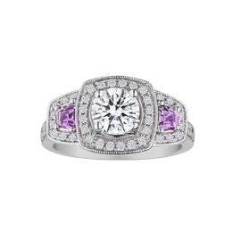 1.80 Carat of Genuine Moissanite, Pink Sapphire and Diamonds Ring,  "Past, Present, Future". Gemstone Rings. Griffin Jewellery Designs