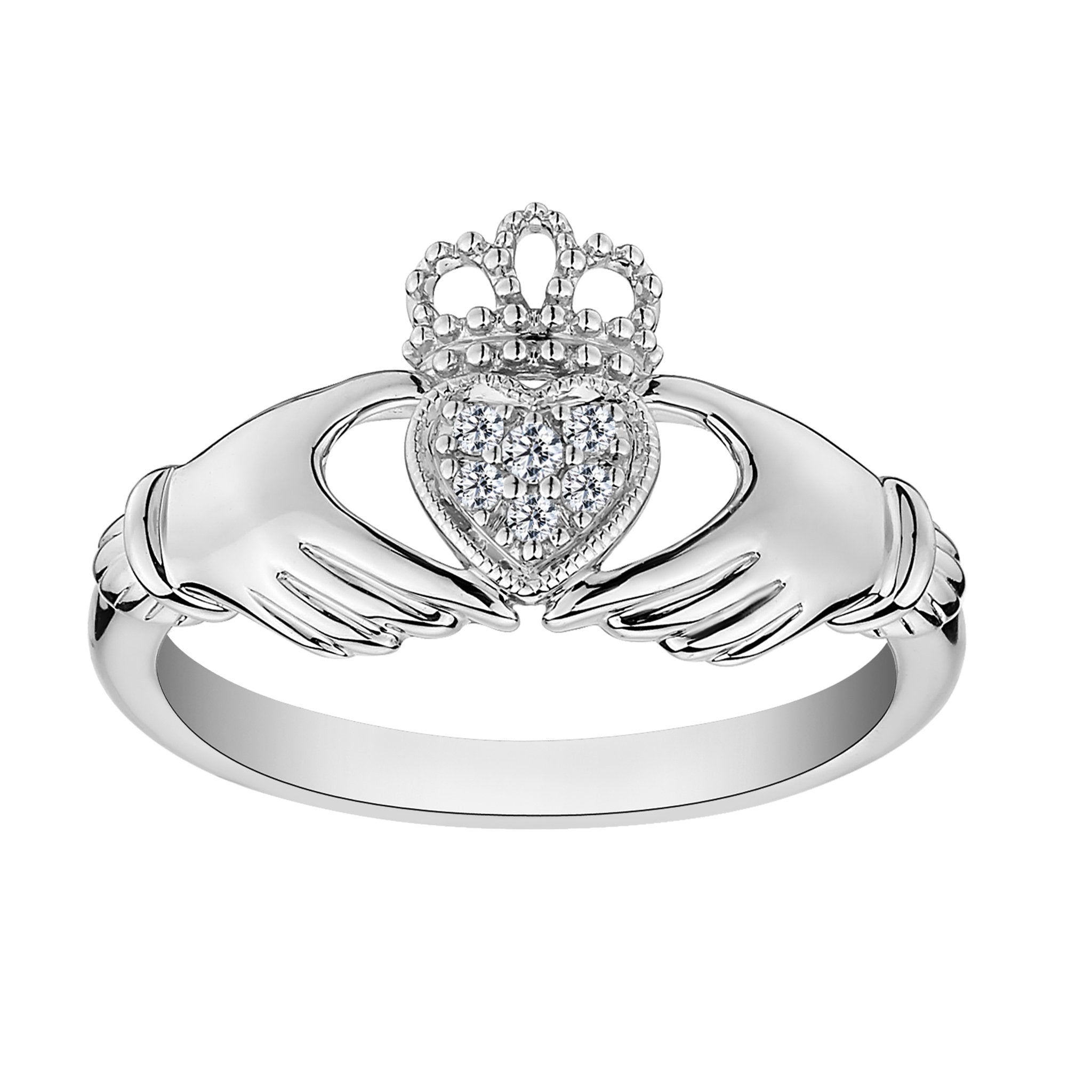 .05 CARAT DIAMOND "CLADDAGH" RING, 10kt WHITE GOLD. Fashion Rings - Griffin Jewellery Designs