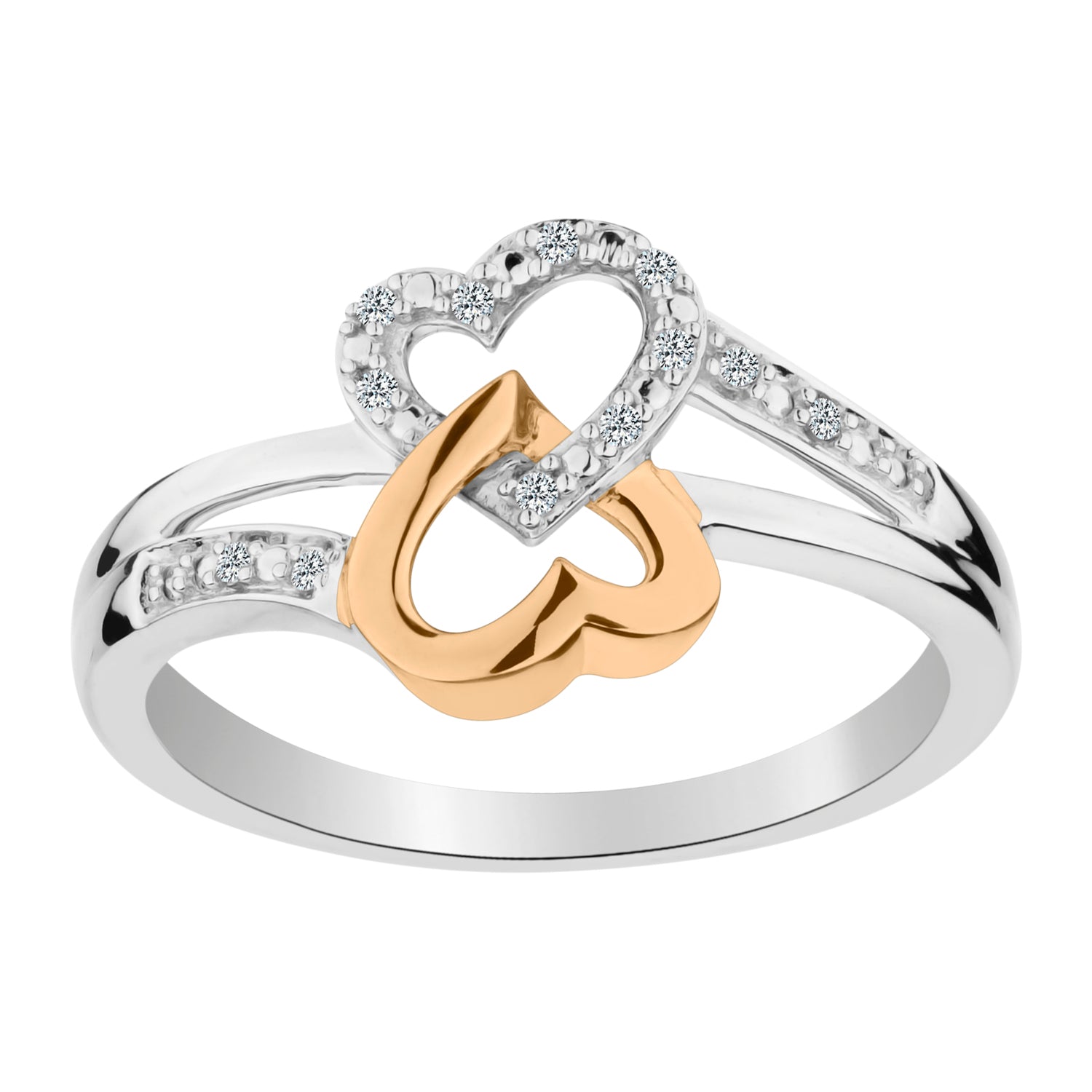 .05 CARAT DIAMOND DOUBLE HEART RING, 10kt WHITE AND YELLOW GOLD (TWO TONE). Fashion Rings - Griffin Jewellery Designs