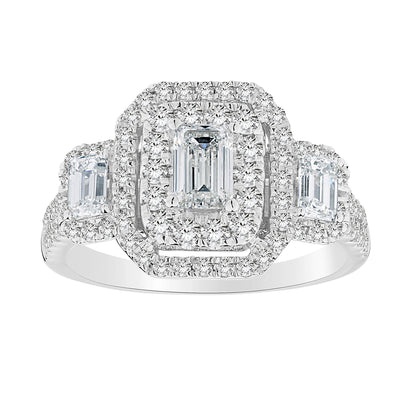 .50 Carat Emerald Cut Centre,  1.50 Carat Total Diamond Weight Engagement Ring,  14kt White Gold. Griffin Jewellery Designs