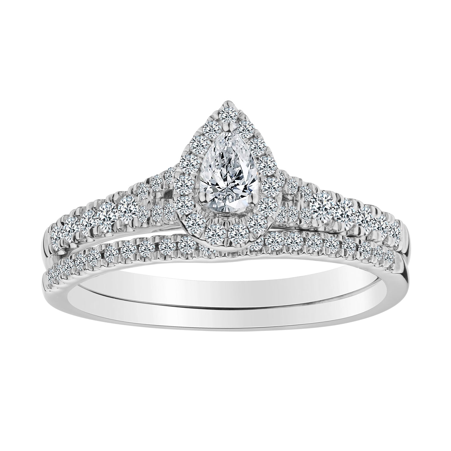 .16 Carat Pear Shape Cut Centre,  .50 Carat Total Diamond Weight Ring Set,  14kt White Gold. Griffin Jewellery Designs
