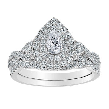 .25 Carat Pear Shape Centre,  1.00 Carat Total Diamond Ring Set.  14kt White Gold. Griffin Jewellery Designs