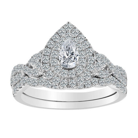 .25 Carat Pear Shape Centre,  1.00 Carat Total Diamond Ring Set.  14kt White Gold. Griffin Jewellery Designs