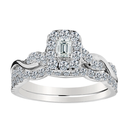 .20 Carat Emerald Cut Centre,  1.00 Carat Total Diamond Weight Ring Set.  14kt White Gold. Griffin Jewellery Designs
