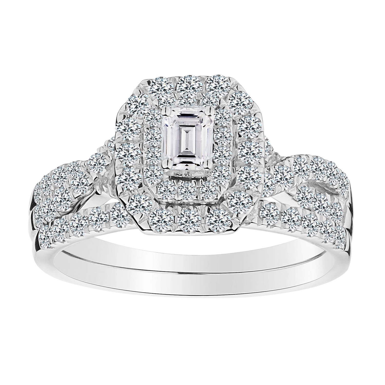 1.00 Carat Emerald Cut Centre Diamond Ring Set,  14kt White Gold. Griffin Jewellery Designs