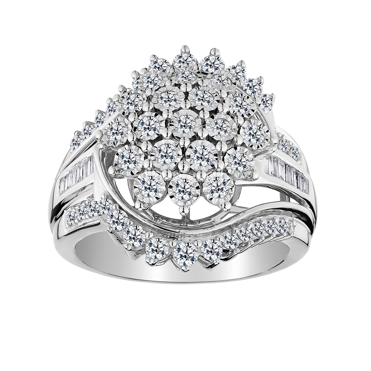 1.00 CARAT DIAMOND FLOWER RING, 10kt WHITE GOLD. Fashion Rings - Griffin Jewellery Designs