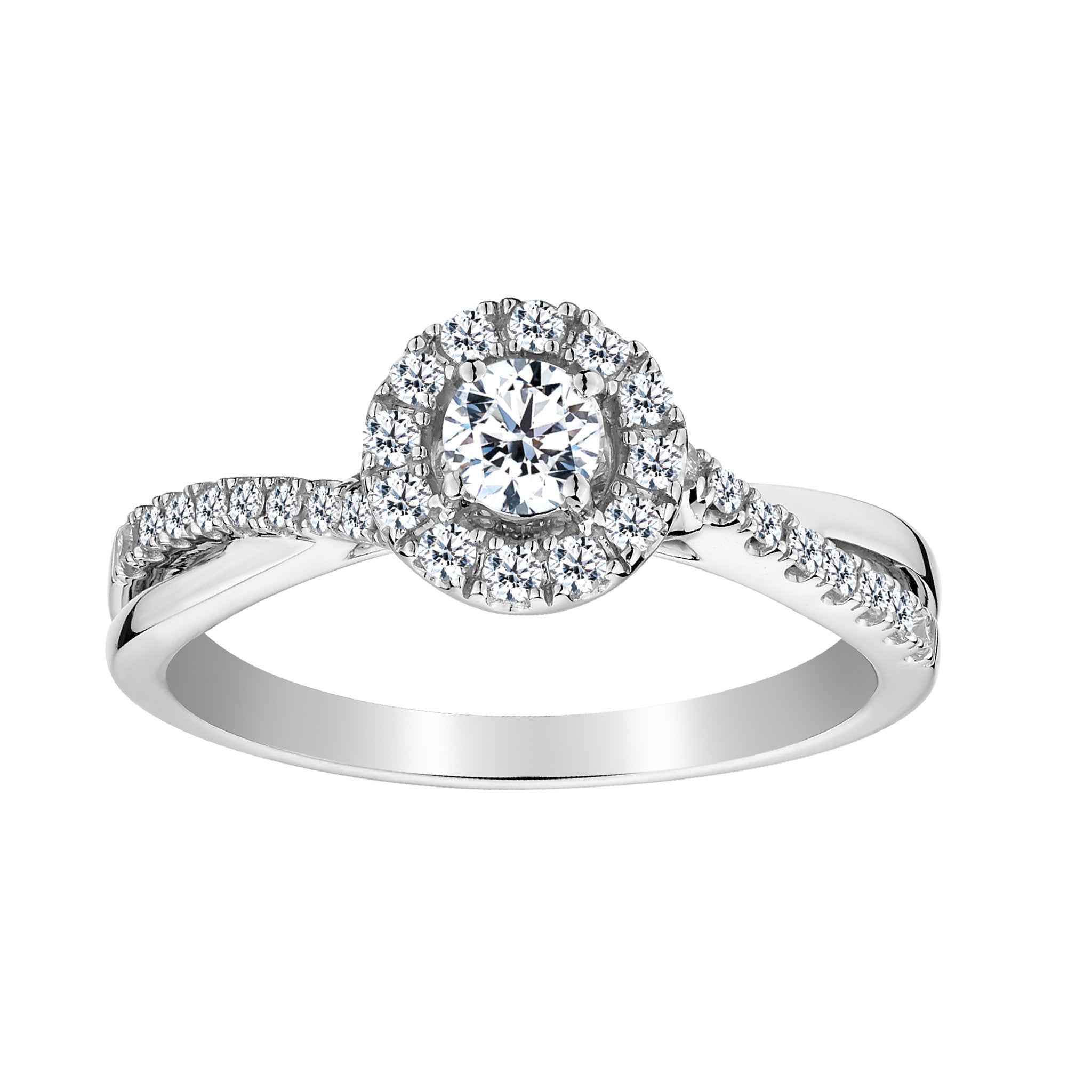.50 CARAT DIAMOND HALO RING , 10kt WHITE GOLD - Griffin Jewellery Designs