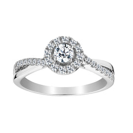 .50 CARAT DIAMOND HALO RING , 10kt WHITE GOLD - Griffin Jewellery Designs