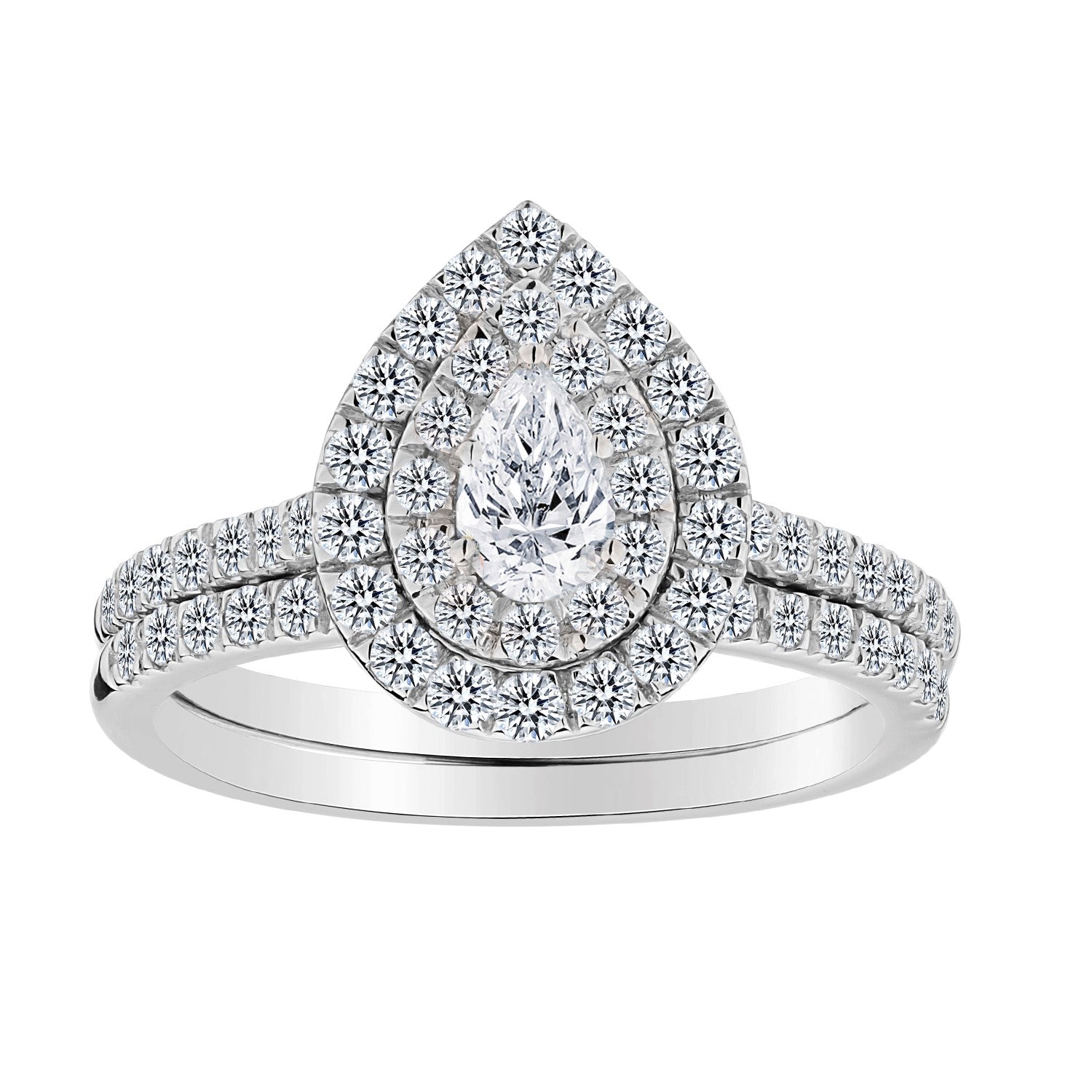 .25 Carat Pear Centre,  1.00 Total Diamond Weight, Engagement Ring Set,  14kt White Gold. Griffin Jewellery Designs