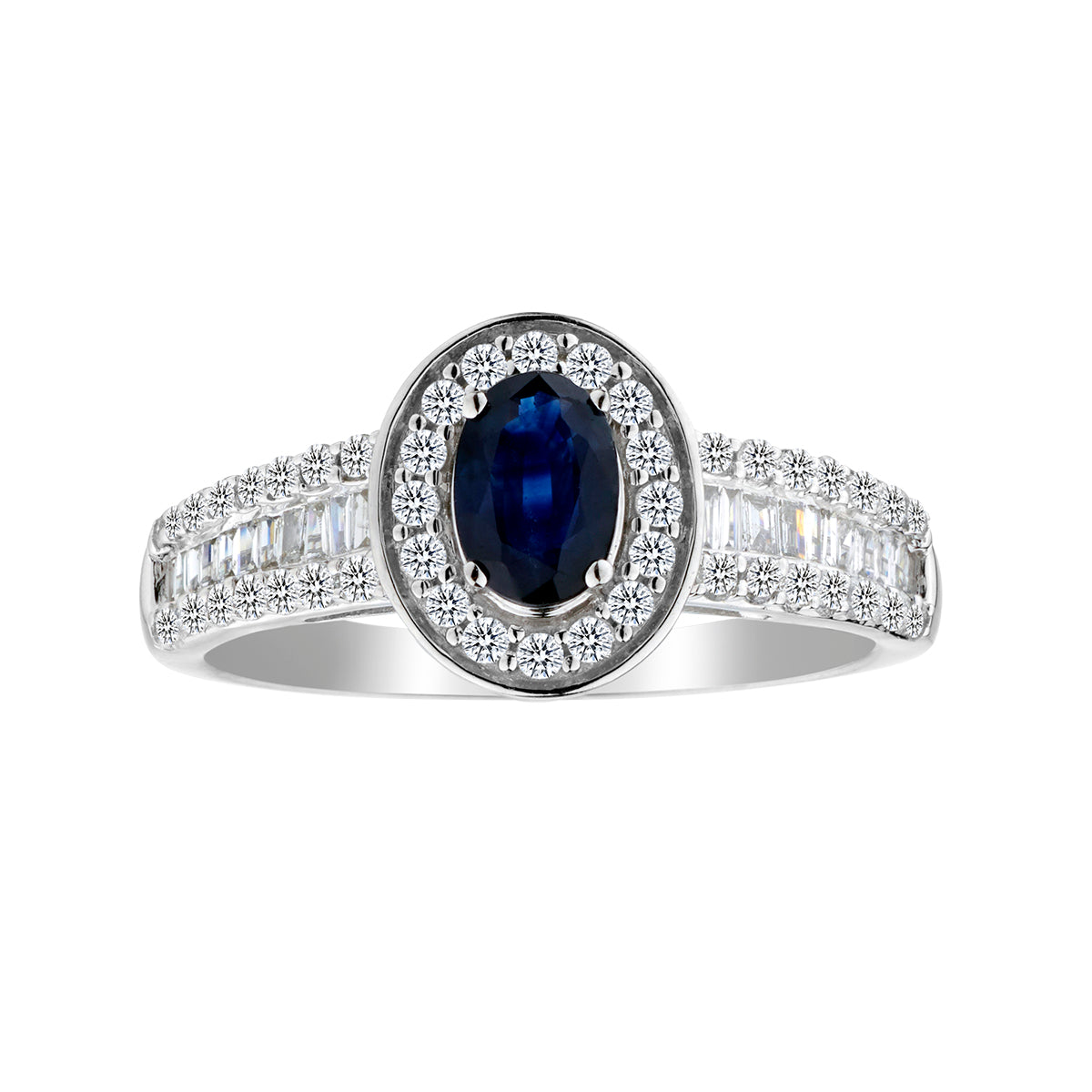 .50 Carat Oval Sapphire & Diamond Ring,  14kt White Gold. Gemstone Rings. Griffin Jewellery Designs