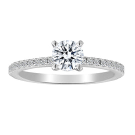 1.00TDW (.70 Carat Center Round Diamond + .30 Carat Side Diamond) Engagement Ring,  14kt White Gold.