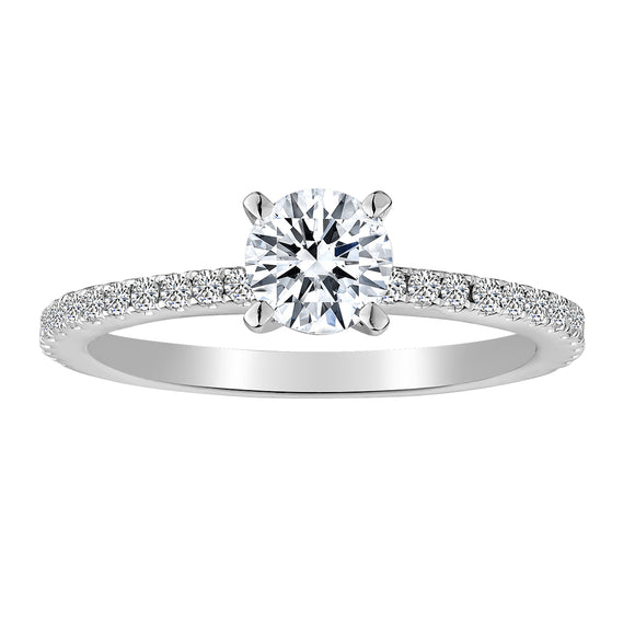 1.00TDW (.70 Carat Center Round Diamond + .30 Carat Side Diamond) Engagement Ring,  14kt White Gold.