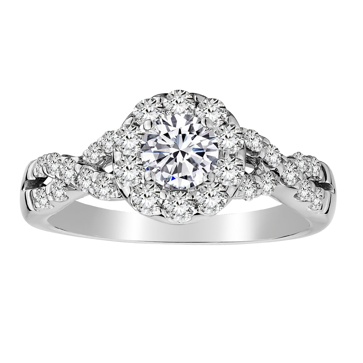 1.20 Carat Diamond Halo Engagement Ring,  14kt White Gold. Griffin Jewellery Designs