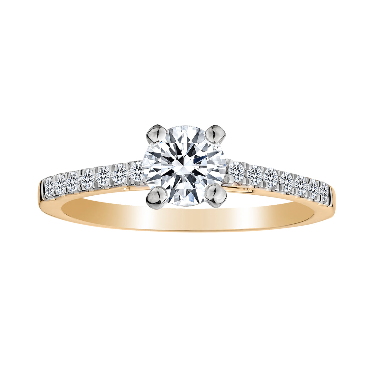 .87 Carat Total Diamond Weight, .70 Carat Centre Diamond Engagement Ring,  14kt Yellow Gold (Two Tone). Griffin Jewellery Designs